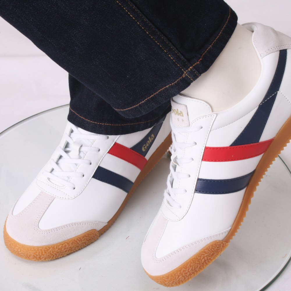 Gola Harrier Classic Leather Lace Up Trainer Blanco / Navy / Red Gola Harrier Classic Leather Lace Up Trainer Blanco / / / Navy / Red 1ad128